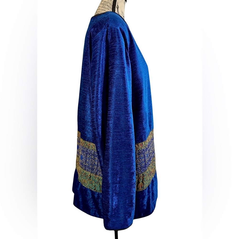 Vintage Stephanie Thomas Sport Cobalt Blue Velvet Beaded Jacket Size 16 - Picture 5 of 12